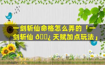 一剑斩仙命格怎么弄的「一剑斩仙 🌿 天赋加点玩法」